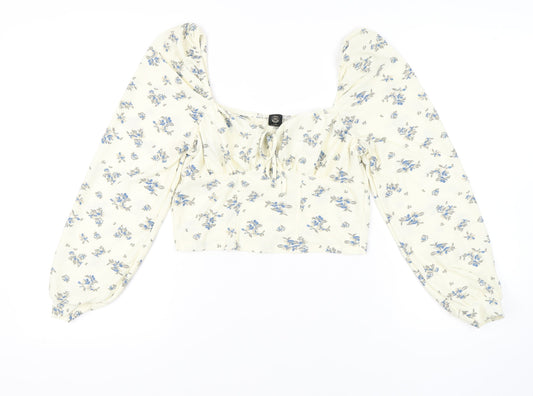Womens UK Size L Urban Outfitters Ivory Cropped Blouse