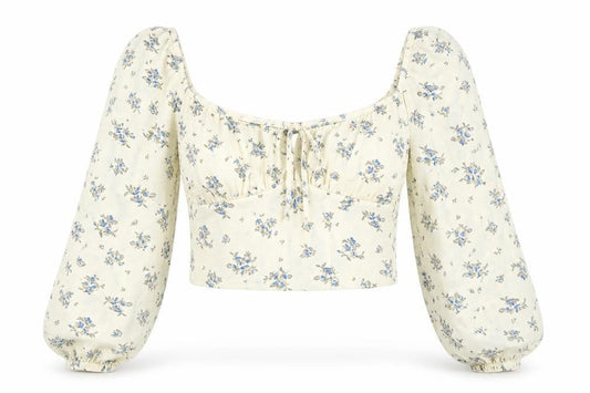 Front view of Urban Outfitters Floral Ivory Cropped Blouse L