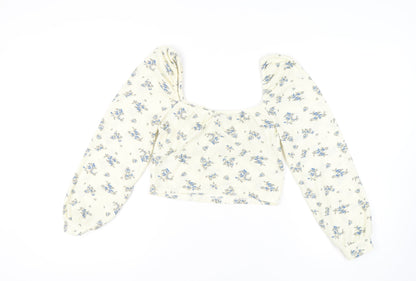 Womens UK Size L Urban Outfitters Ivory Cropped Blouse