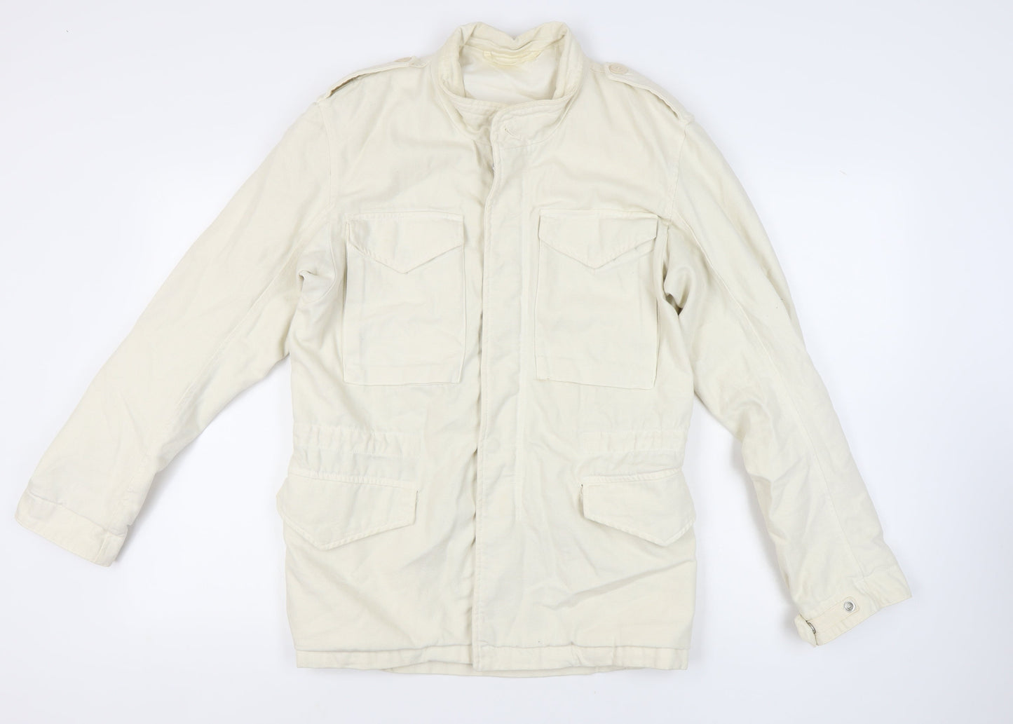 Zara Men's White Military Jacket S - Collared, Pockets