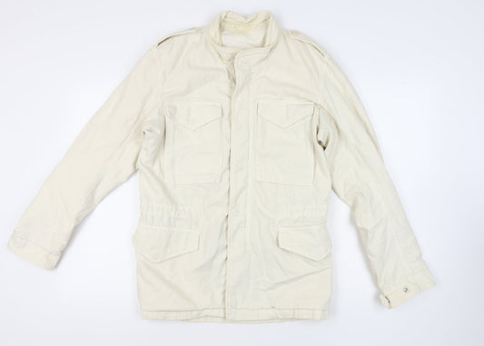 Zara Men's White Military Jacket S - Collared, Pockets
