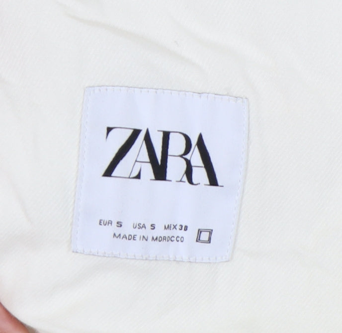 Zara Men's White Military Jacket S - Collared, Pockets