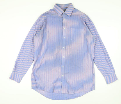 Marks and Spencer Men's Blue Striped Shirt 16.5in Classic Fit
