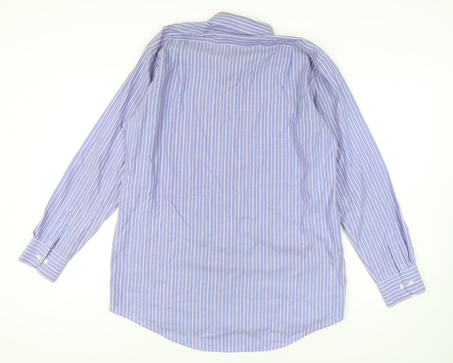 Marks and Spencer Men's Blue Striped Shirt 16.5in Classic Fit