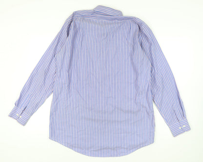 Marks and Spencer Men's Blue Striped Shirt 16.5in Classic Fit