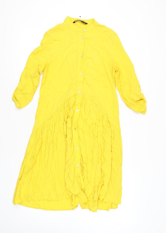 Zara Women Yellow Shirt Dress, Size 6, Casual Spring/Summer