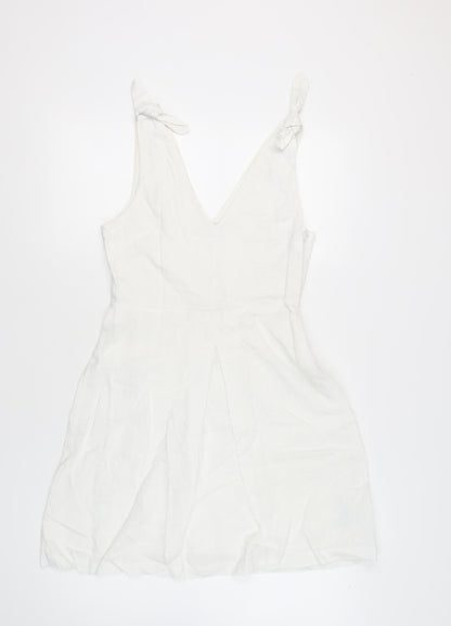 GAP Women's White Linen A-Line Dress, Size 10, V-Neck