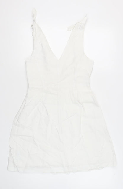 GAP Women's White Linen A-Line Dress, Size 10, V-Neck