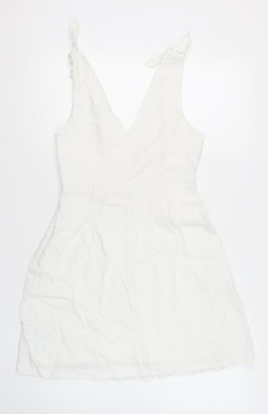 GAP Women's White Linen A-Line Dress, Size 10, V-Neck