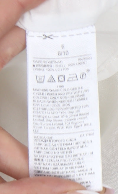 GAP Women's White Linen A-Line Dress, Size 10, V-Neck