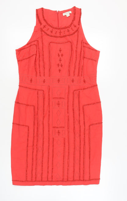 Monsoon Women's Red Beaded Sheath Dress, Size 14