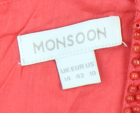 Monsoon Women's Red Beaded Sheath Dress, Size 14