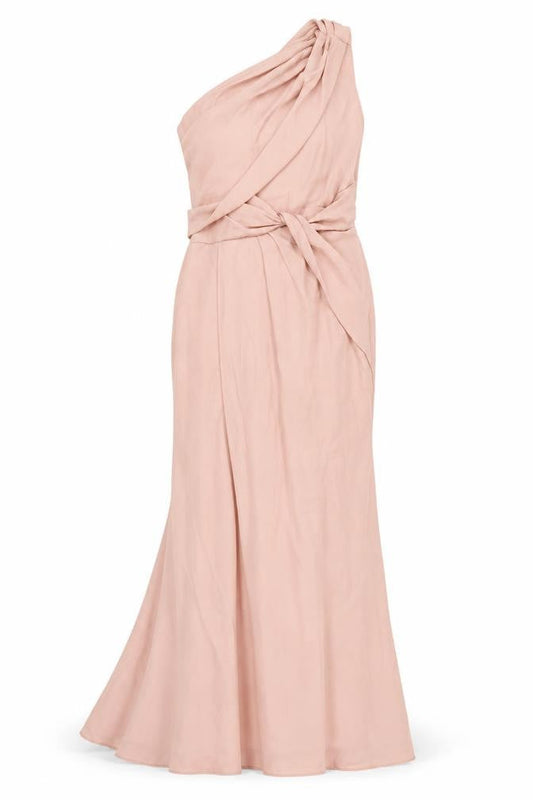 Front view of ASOS Design Pink One Shoulder Mermaid Dress, size 8