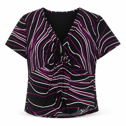 Front view of Viyella Women's XL Short Sleeve Striped Top