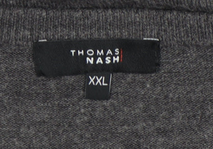Thomas Nash Men's 2XL Grey Wool V-Neck Pullover Jumper