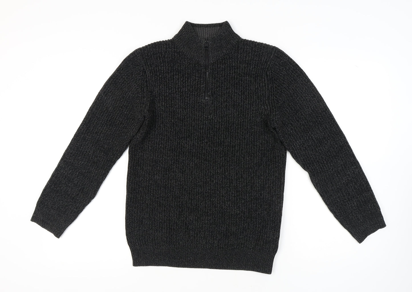 Next Men's Black Knit Jumper S Casual 1/2 Zip