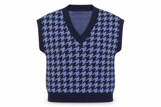 Front view of ASOS DESIGN Women's Blue Houndstooth Vest, size 10