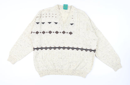 Canda Men's Beige Geometric Pullover Jumper L