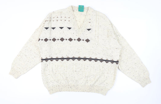 Canda Men's Beige Geometric Pullover Jumper L