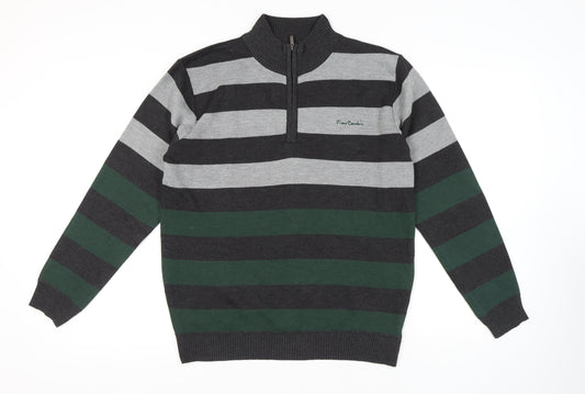 Pierre Cardin Men's Grey Striped Pullover Jumper, Size L