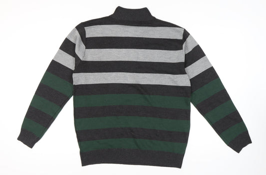 Pierre Cardin Men's Grey Striped Pullover Jumper, Size L