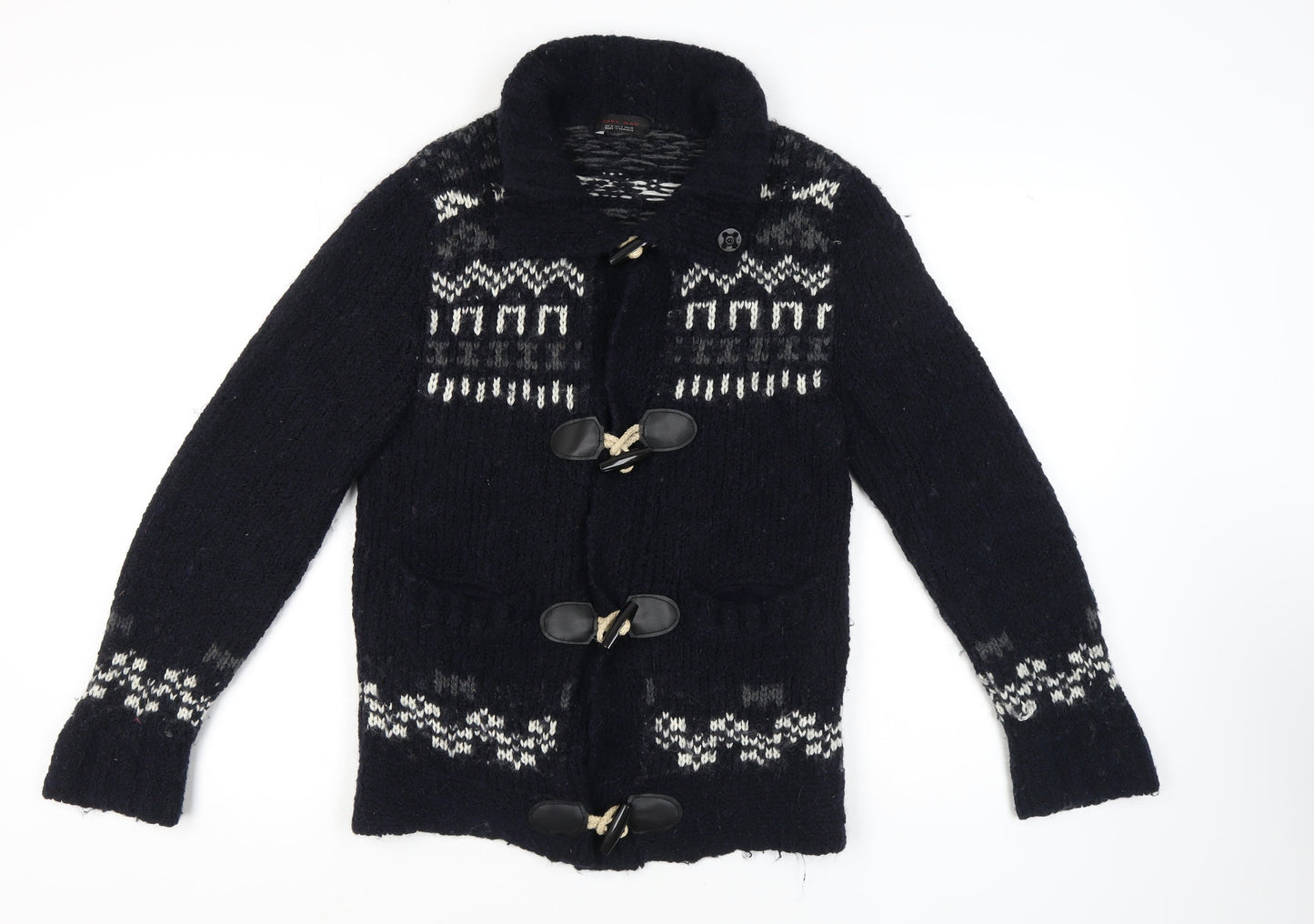 Zara Man Black Fair Isle Cardigan M