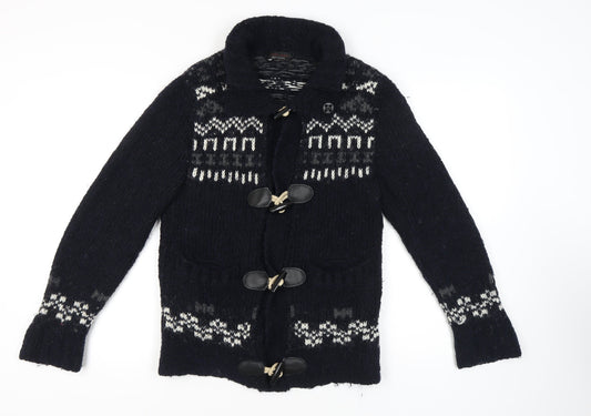 Zara Man Black Fair Isle Cardigan M