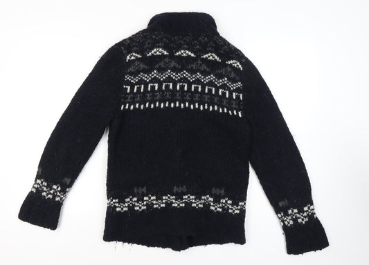 Zara Man Black Fair Isle Cardigan M