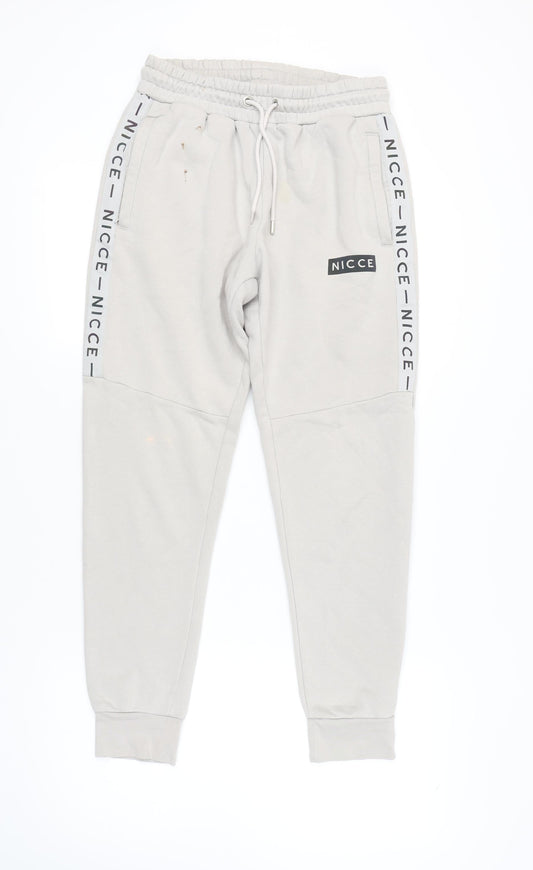Nicce Men Ivory Jogger Trousers M with Logo