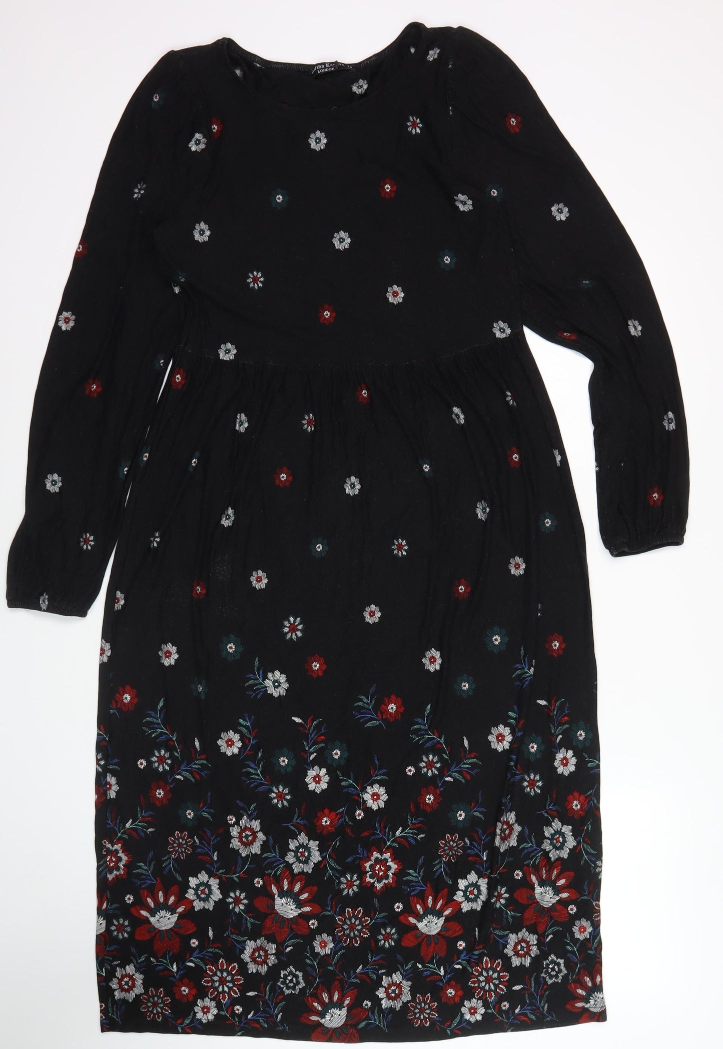 Katrina Kaneva Black Floral Fit & Flare Dress Size 10
