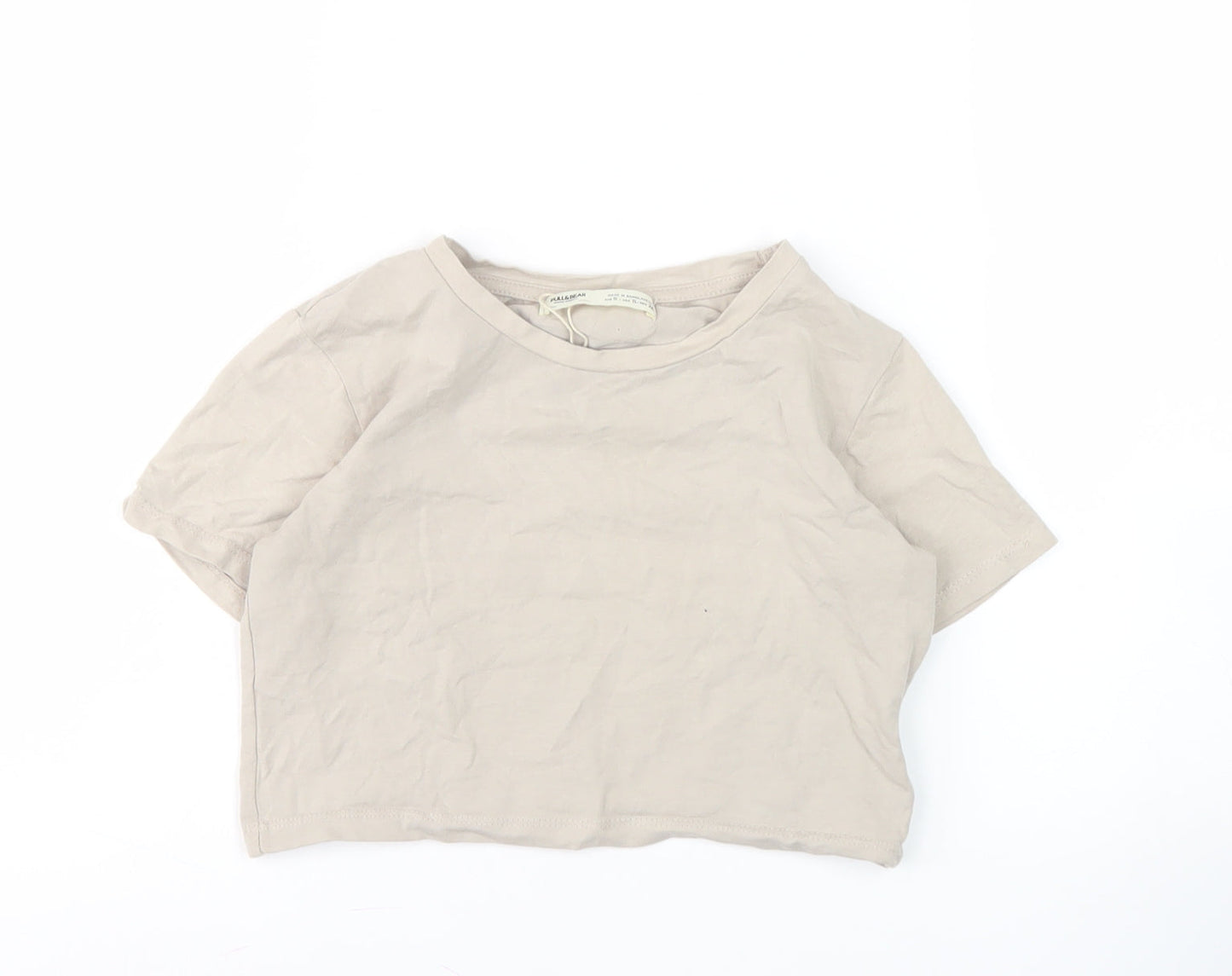 Womens UK Size 10 Pull & Bear Beige Basic T-Shirt