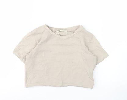 Womens UK Size 10 Pull & Bear Beige Basic T-Shirt