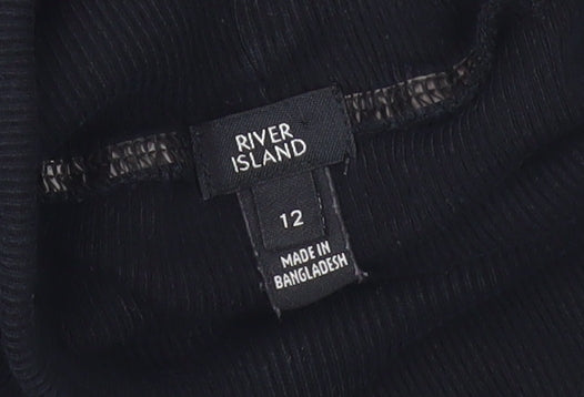 Womens UK Size 12 River Island Black Basic T-Shirt