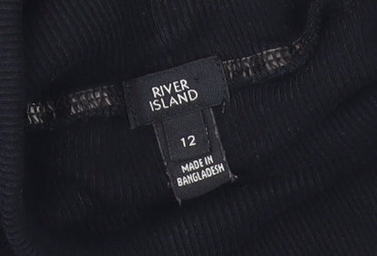Womens UK Size 12 River Island Black Basic T-Shirt