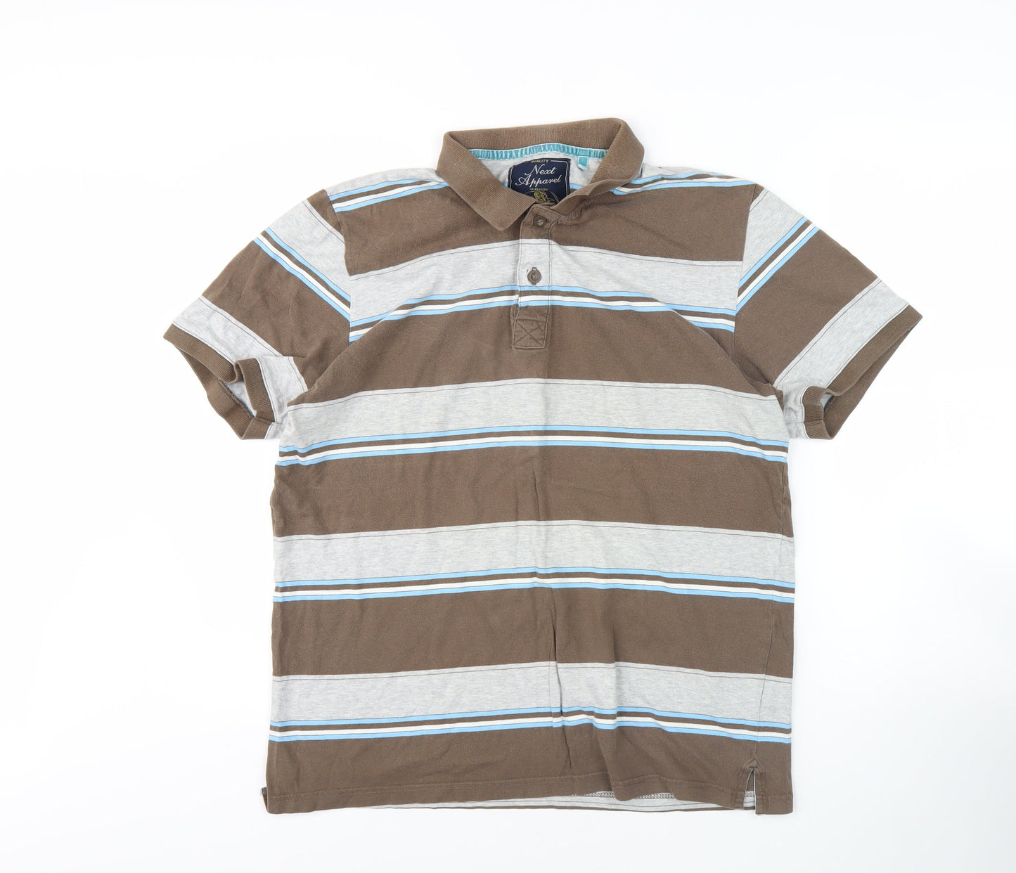 Next Mens Brown Striped Polo Shirt, Size L