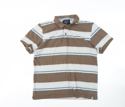 Next Mens Brown Striped Polo Shirt, Size L