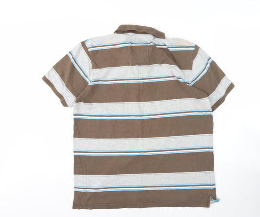 Next Mens Brown Striped Polo Shirt, Size L