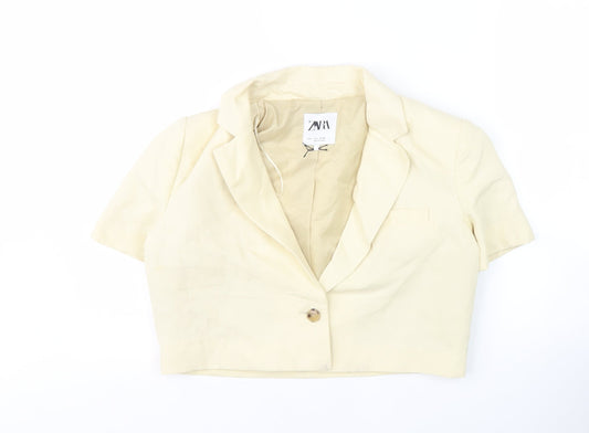 Zara Women's Ivory Cropped Blazer, Short Sleeve, Size S