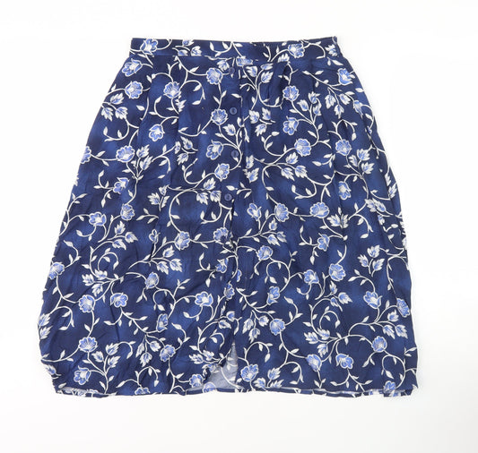 Marks and Spencer Women's Blue Floral Knee Length Skirt Size 10