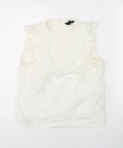 New Look Women's White Sleeveless Embroidered Blouse