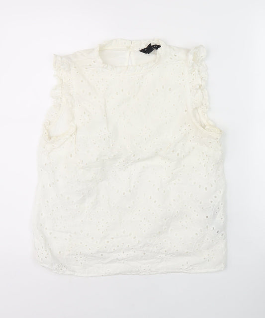 New Look Women's White Sleeveless Embroidered Blouse