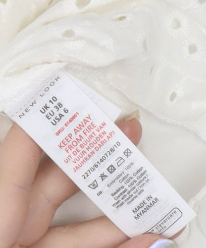 New Look Women's White Sleeveless Embroidered Blouse