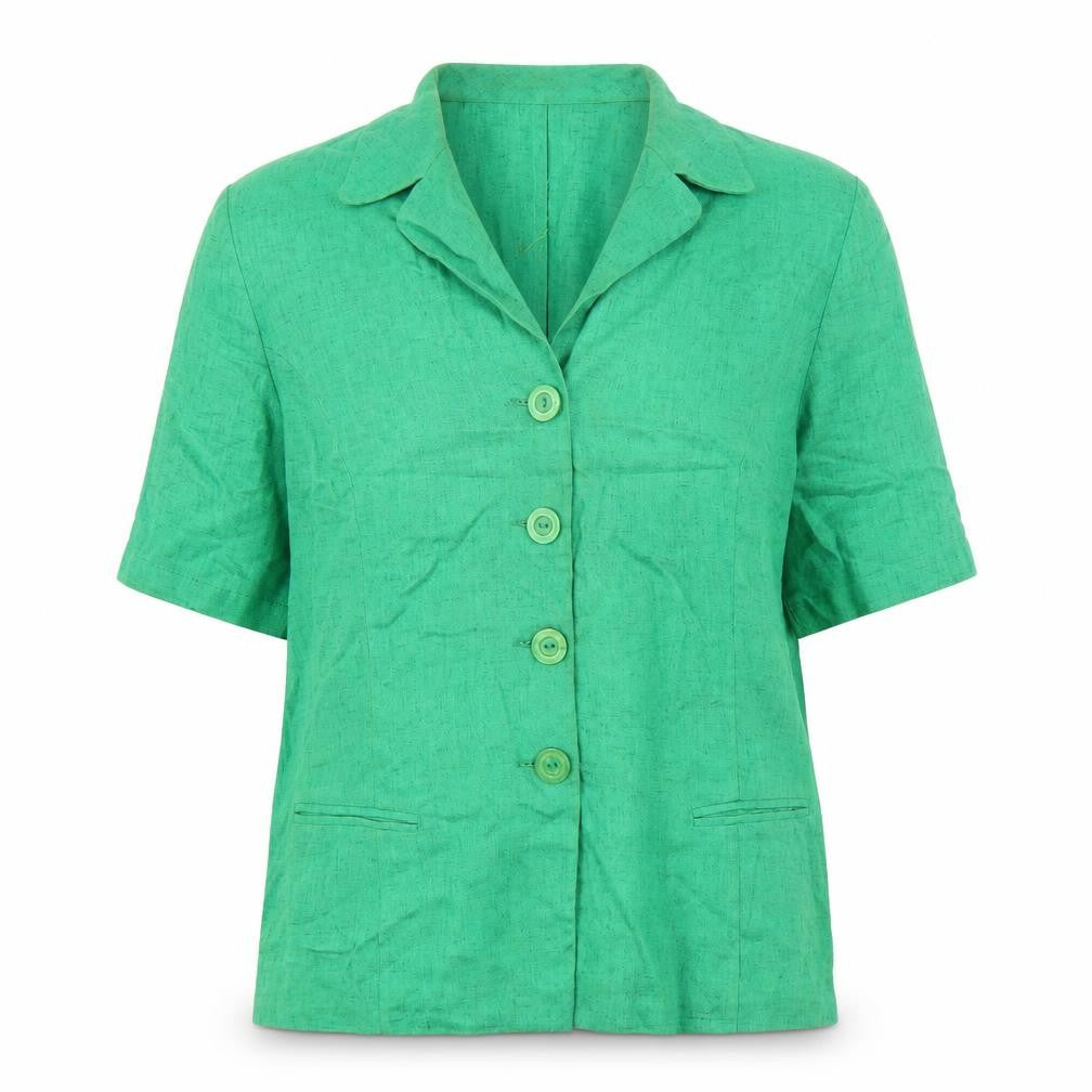 Front view of Modiamo Women's Green Button-Up Shirt, size 14