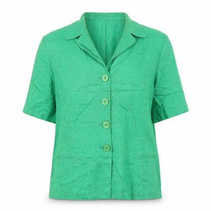 Front view of Modiamo Women's Green Button-Up Shirt, size 14