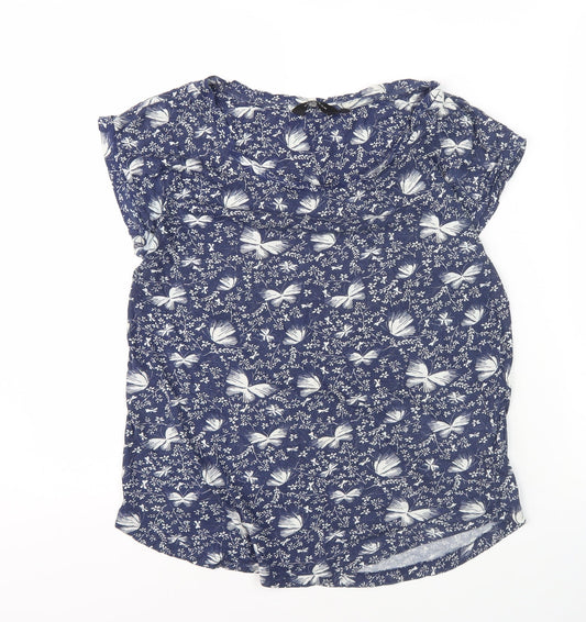 New Look Women's Blue Butterfly Print Top Size 10