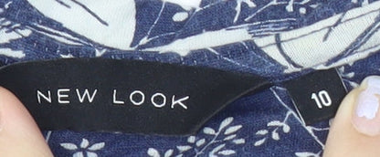 New Look Women's Blue Butterfly Print Top Size 10