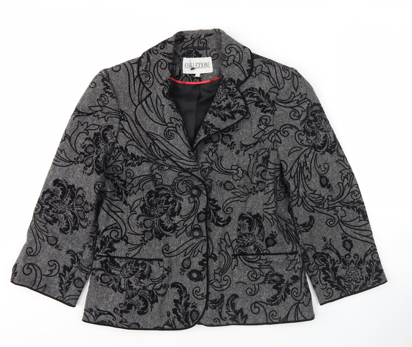 Collezioni Women Grey Floral Blazer Size 10