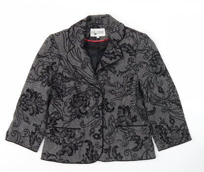 Collezioni Women Grey Floral Blazer Size 10