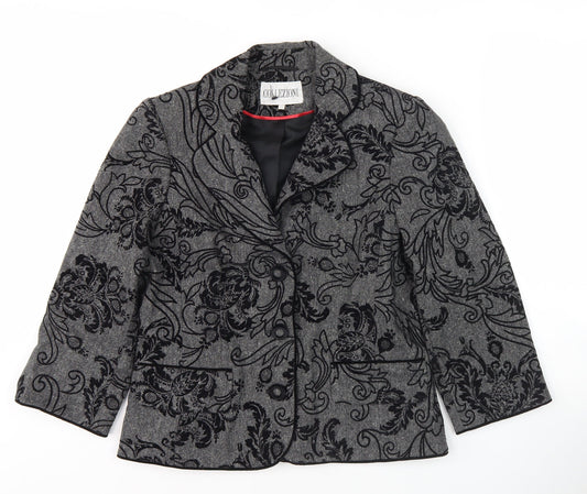Collezioni Women Grey Floral Blazer Size 10