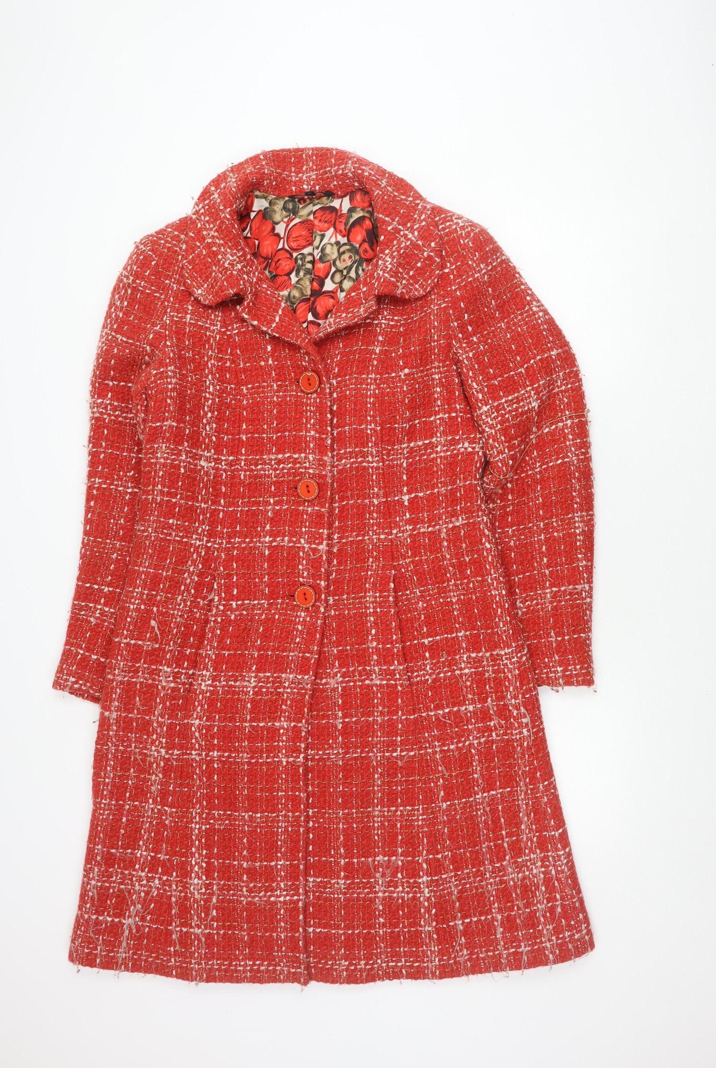 Tara Jarmon Women's Red Buttoned Tweed Coat Size 14